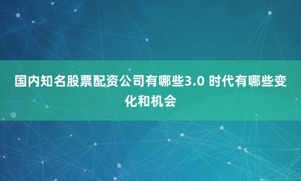国内知名股票配资公司有哪些3.0 时代有哪些变化和机会